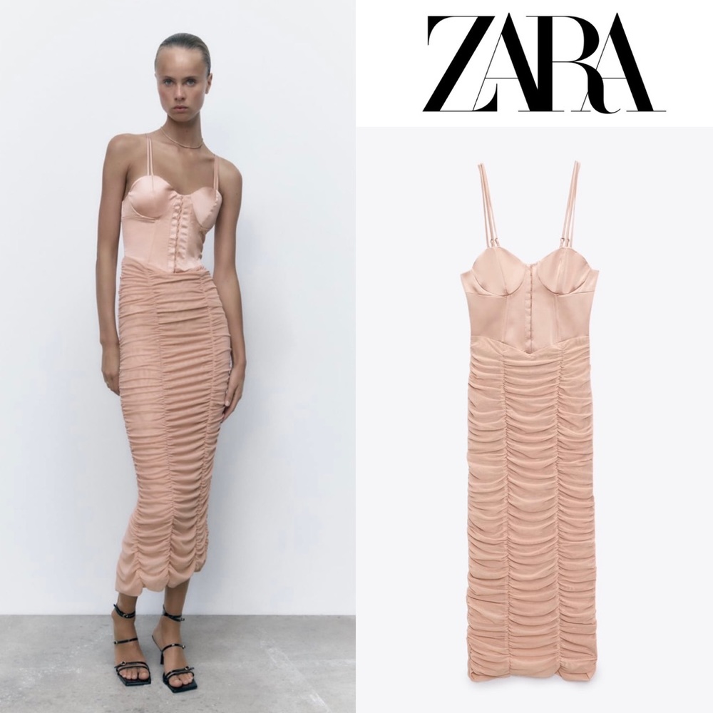 NWT Zara ruched tulle corset dress